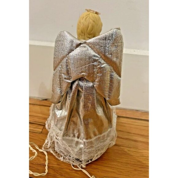 Vintage 10 Light Angel Porcelain Head Silver‎ Dress Christmas Tree Topper 8.5" - Picture 6 of 8